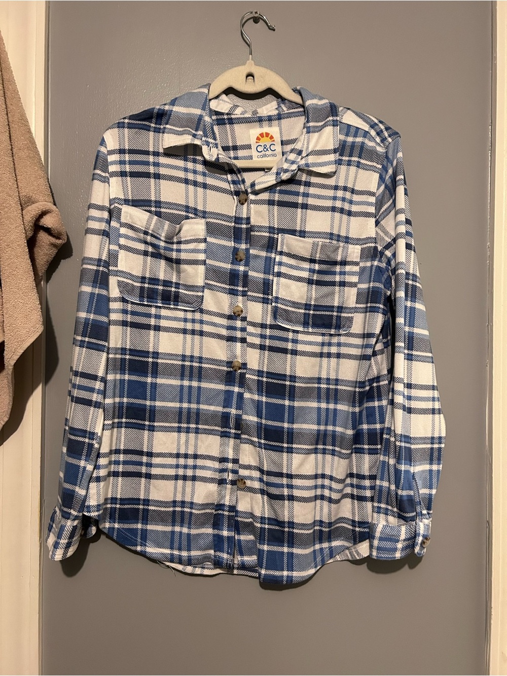 C&C California White and Blue Plaid Kids Button-Down Shirt